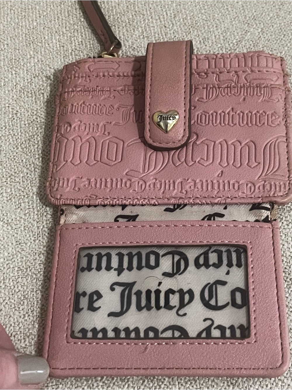 CLEARANCE Juicy Couture Pink Embossed Logo Wallet Heart Snap Bifold - Picture 4 of 6